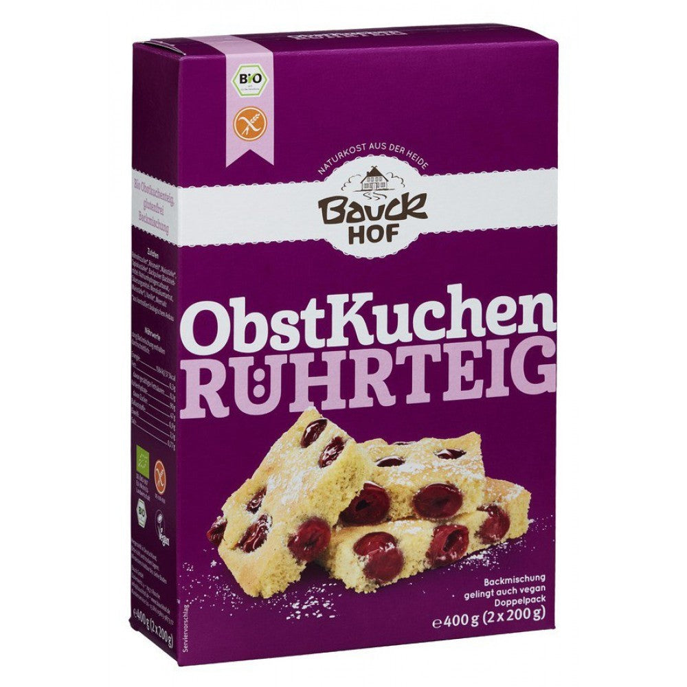 Mix de făină prăjitură cu fructe fără gluten BauckHof în ambalaj mov 400g.