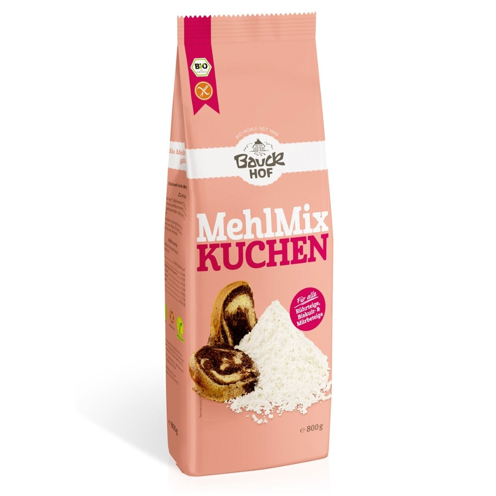 Amestec de făină fără gluten BauckHof pentru prăjituri 800g, pachet roz.