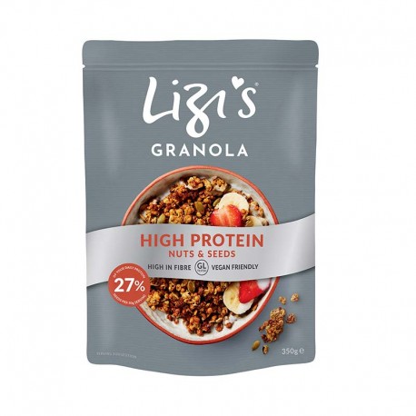 Musli High Protein 350g Lizis Granola, amestec nuci și semințe, pachet gri.