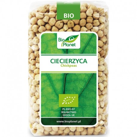 Pungă de năut boabe Bio 500g Bio Planet, etichetă verde, năut beige.