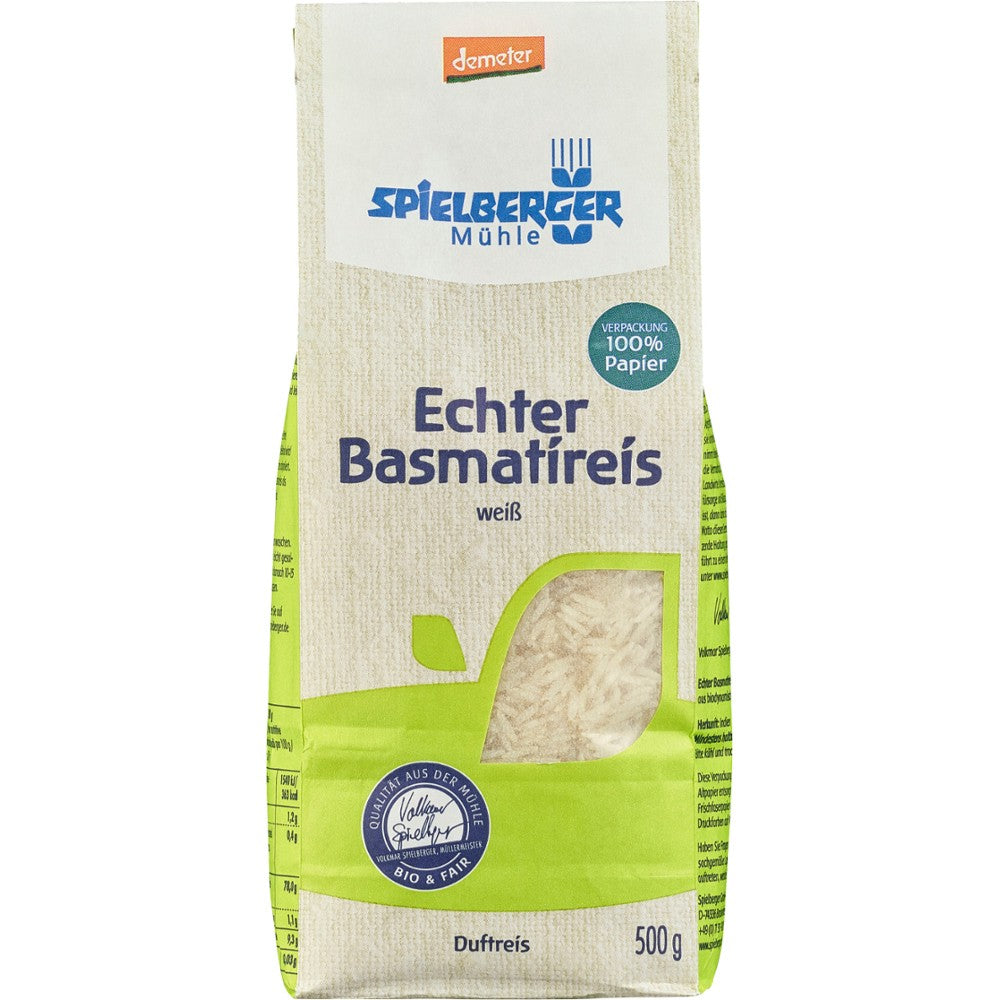 Orez basmati alb ecologic 500g Spielberger, ambalaj hârtie, bio, certificat Demeter.