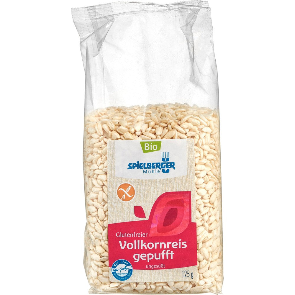 Orez integral expandat fără gluten în ambalaj de plastic transparent, 125g.