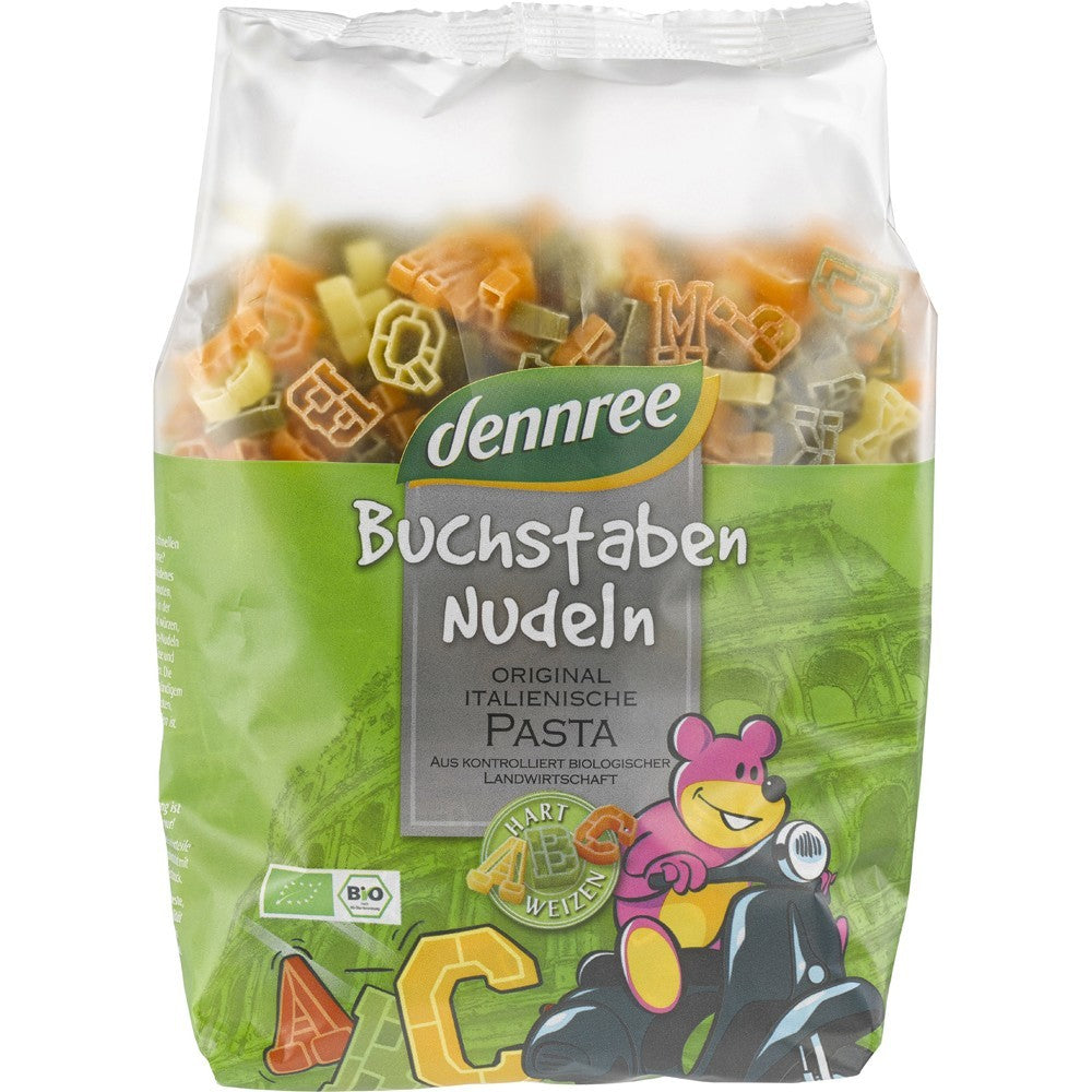 Paste litere colorate din grau dur 500g Dennree