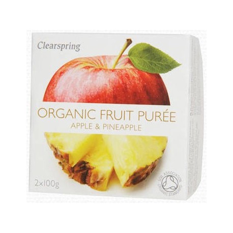 Piure de mere și ananas Clearspring, 2x100g, vegan, fără zahăr adăugat.