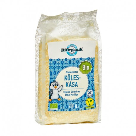 Porridge de mei fără gluten Bio Biorganik 200g, ambalaj transparent cu etichetă albastră.