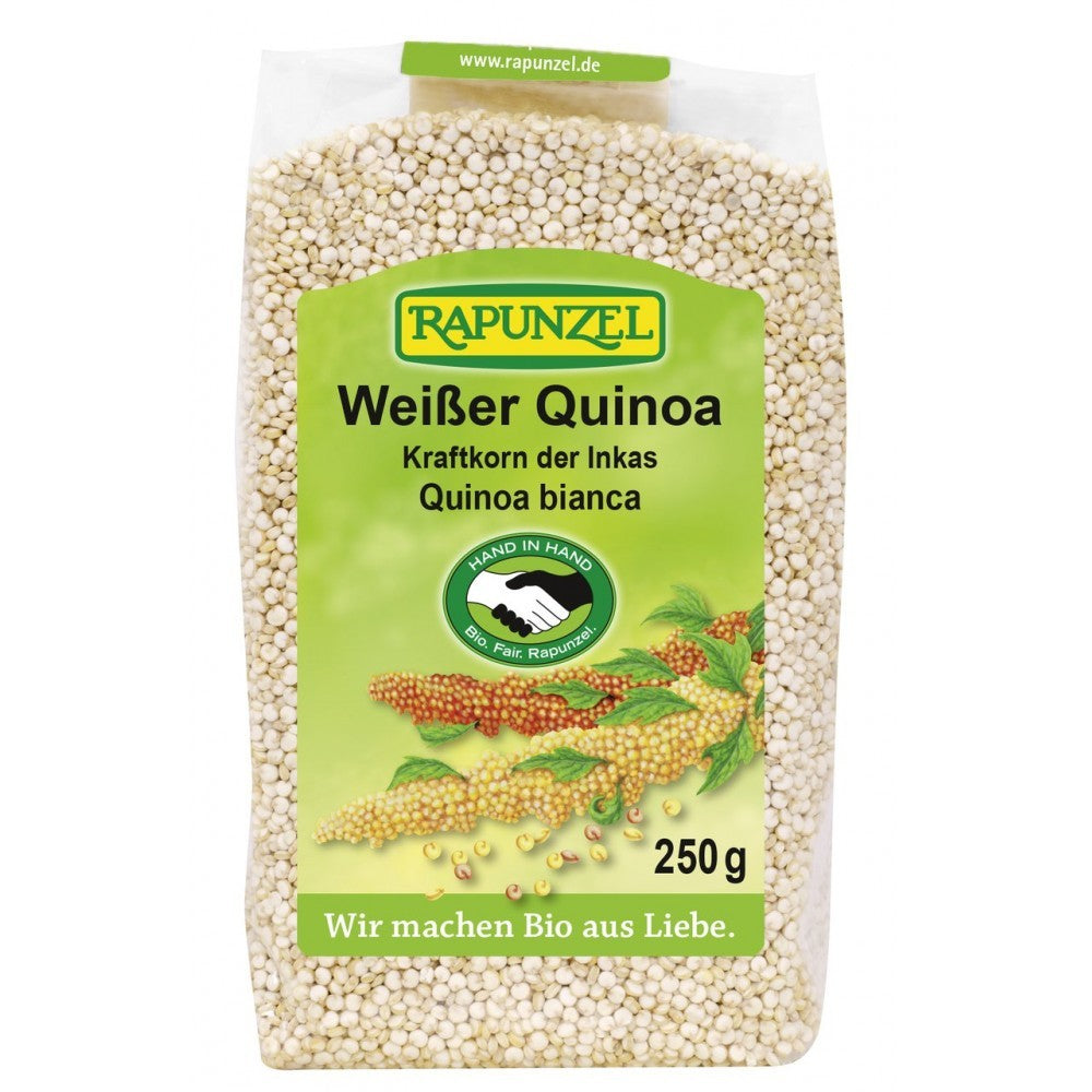 Punga Quinoa alba bio Rapunzel 250g, superaliment organic, ambalaj verde.