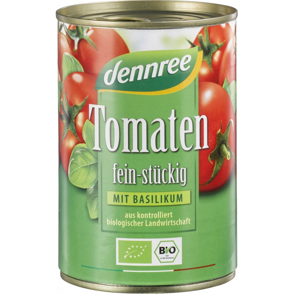 Rosii bucati in sos de rosii cu busuioc 400g Dennree