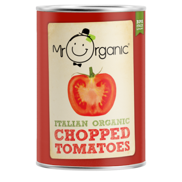 Roșii italiene bio feliate 400g, conservă roșie etichetă desen roșii.