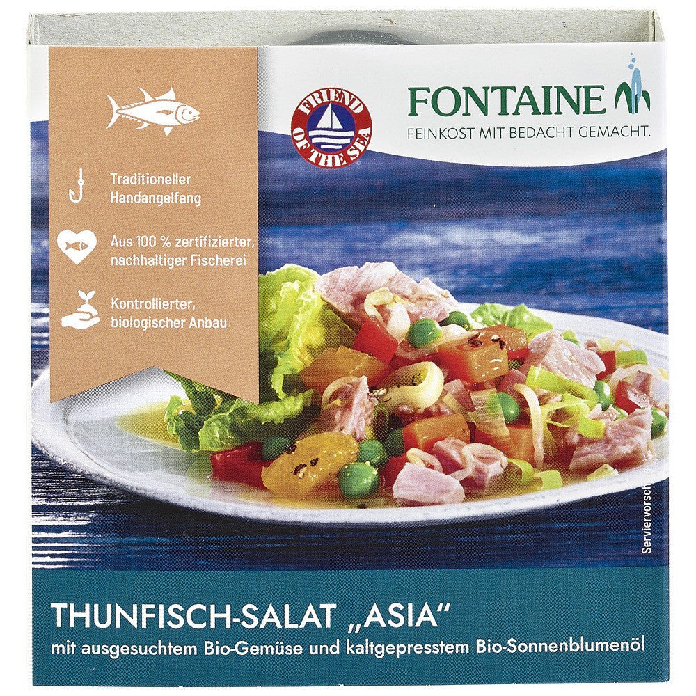 Salata de ton Asia Fontaine, legume bio proaspete, ambalaj 200g, aromatizată natural.