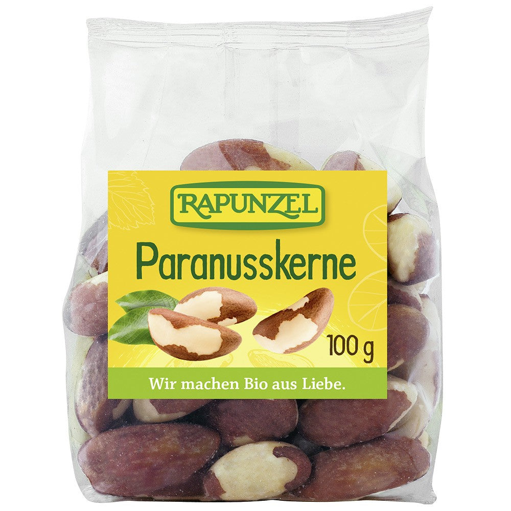 Sâmburi bio de nucă braziliană Rapunzel, 100g, ambalaj transparent, fără aditivi.
