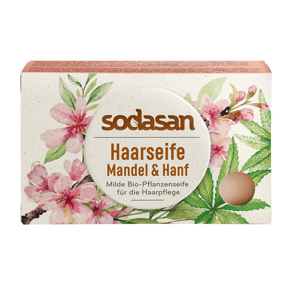 Sampon solid pentru par cu migdale si canepa 100 gr Sodasan