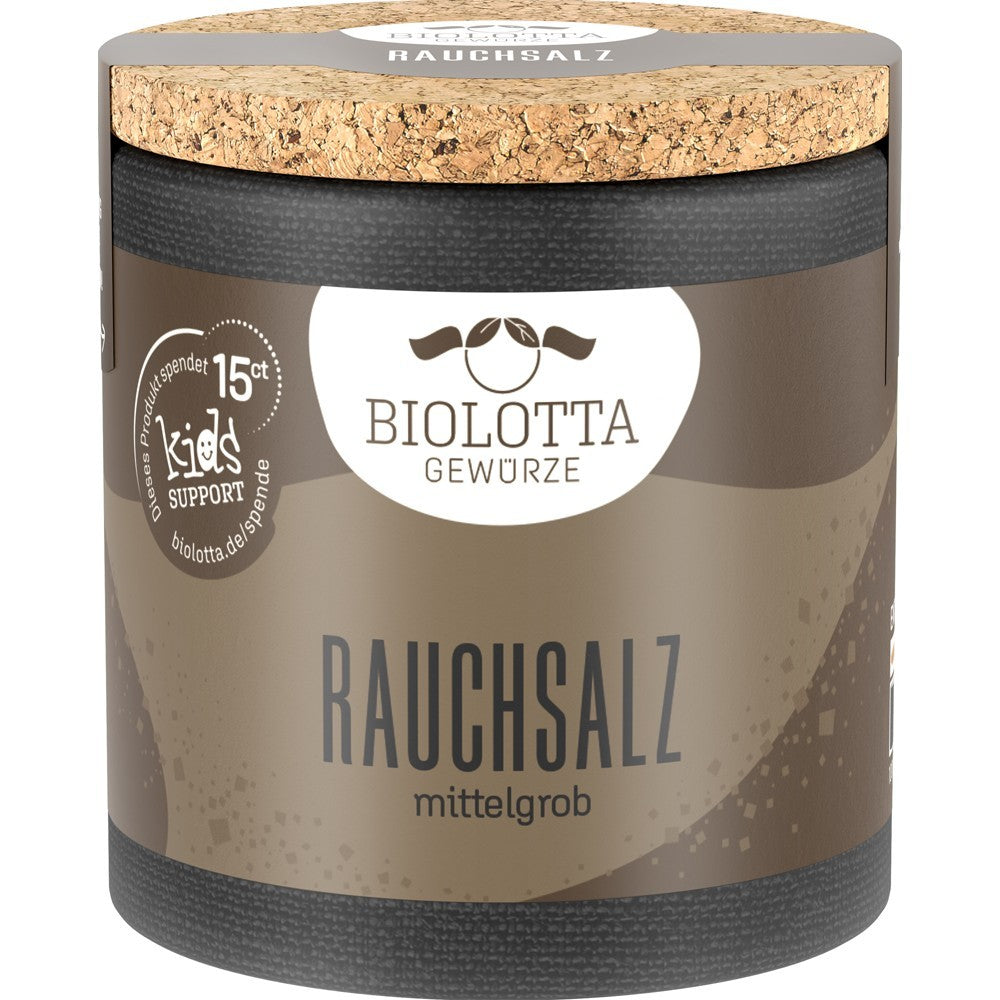 Sare afumată BioLotta în cutie maro, capac din plută, 95g, aromă intensă, rustică.