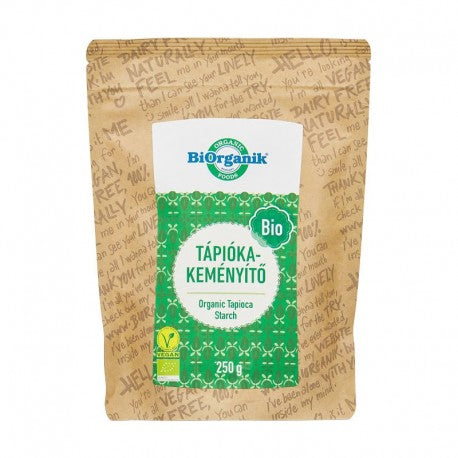 TAPIOCA AMIDON BIO 250G BIORGANIK, ambalaj maro, etichetă verde și albă.