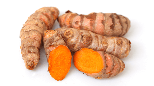 Rădăcini de turmeric organice, portocaliu vibrant, coajă maro, secțiune expusă, 125g.