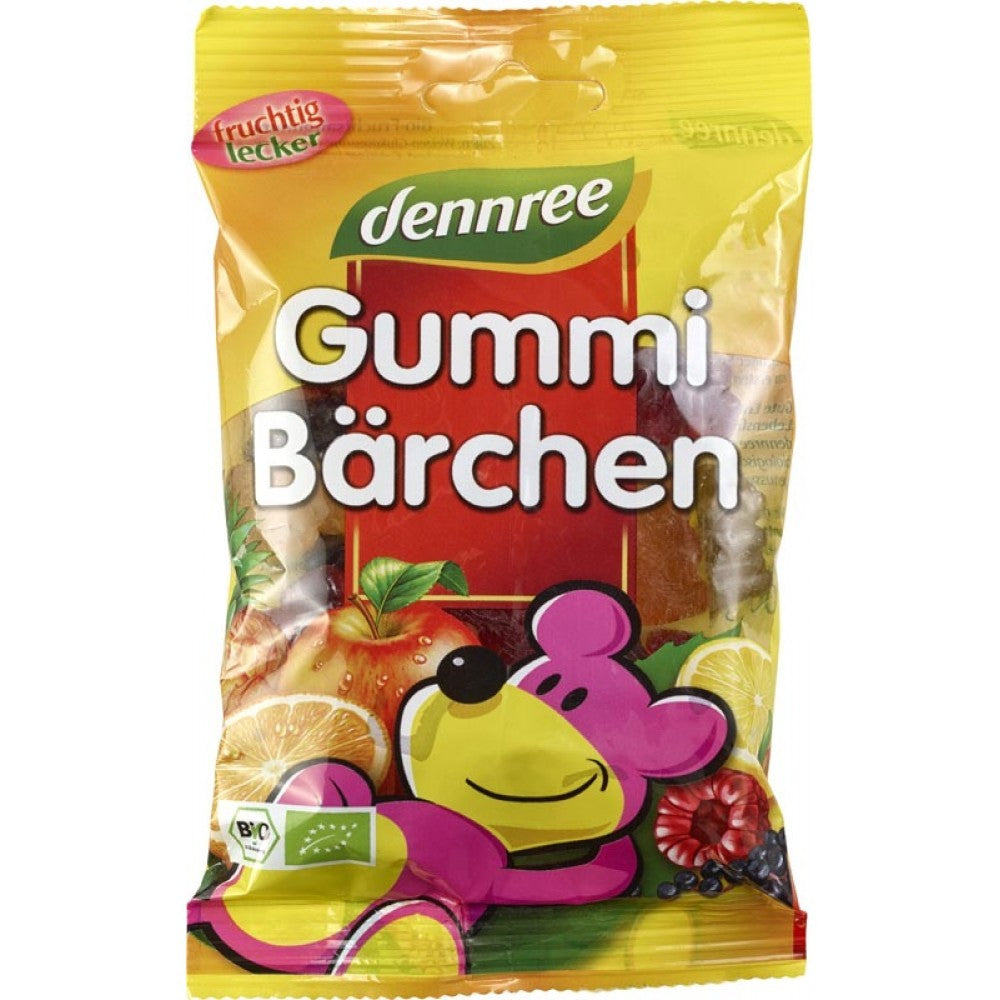 Pachet Dennree Gummi Bärchen eco 100g, jeleuri colorate, fructe la exterior.