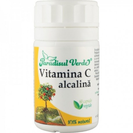 Vitamina C Alcalina capsule Paradisul Verde, etichetă galbenă, 60 capsule vegetale.