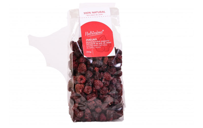 Zmeura infuzata in suc de mere, fara zahar, 200 g, nutrissimo