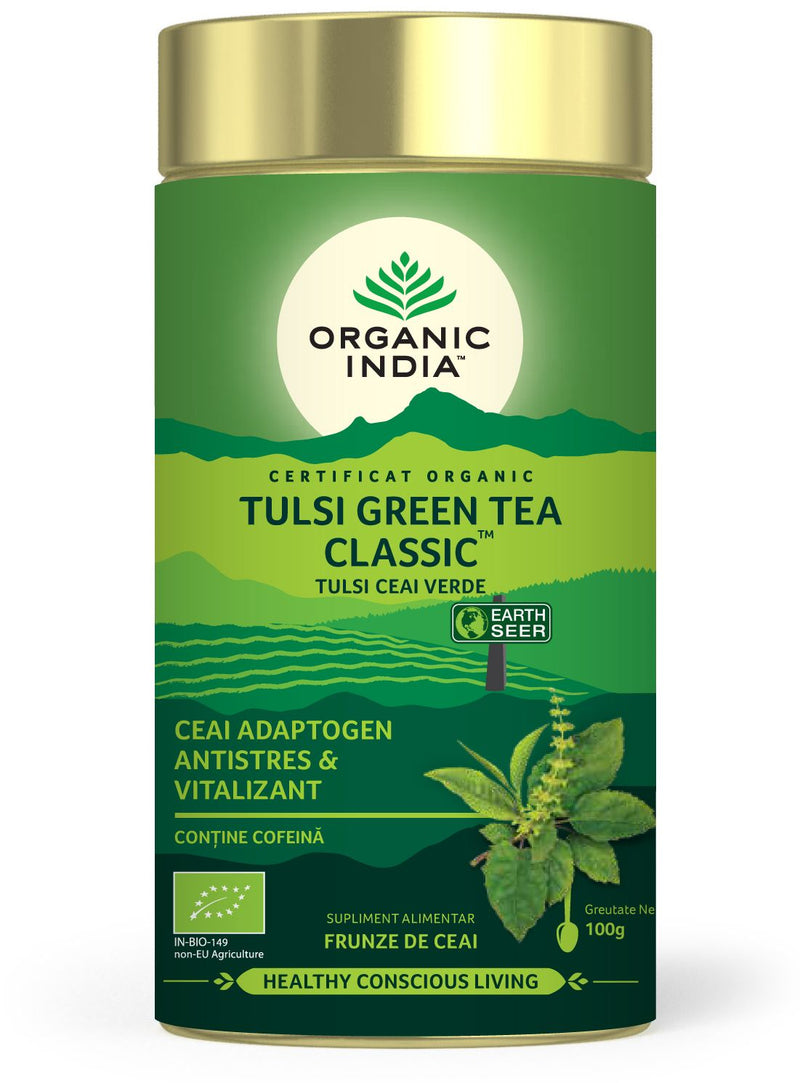 Tulsi (Busuioc Sfant) Ceai Verde - Antistres Natural & Vitalizant, cutie 100g, organic india 1