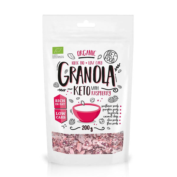  Keto Granola bio cu zmeura 200g, Diet-Food