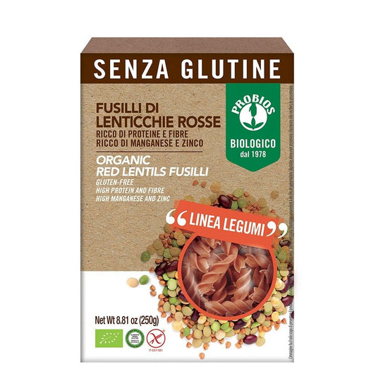 Fusilli din linte rosie - fara gluten 250g, BIO,  Probios
