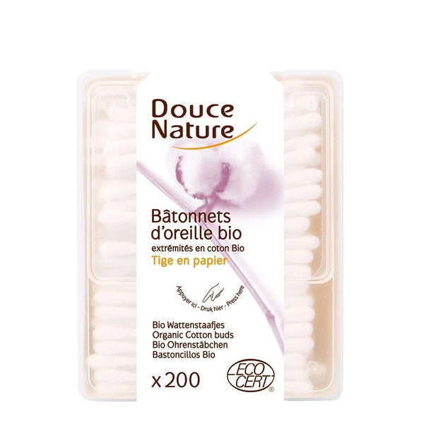  Betisoare de urechi cu bumbac organic 200buc , BIO, Douce Nature