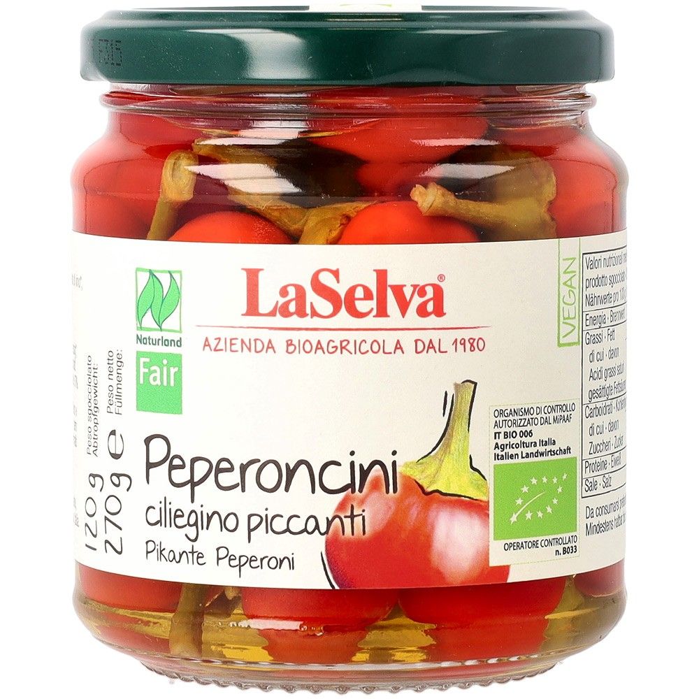 Ardei rosii iuti bio in otet de vin 270g LaSelva