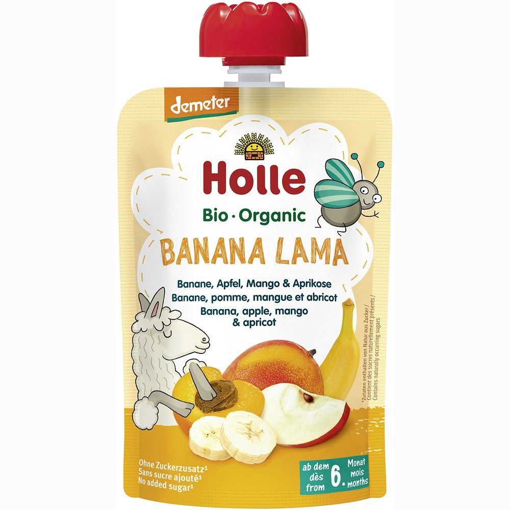 Piure bio de banane mere mango si caise pentru copii 6luni 100g Holle