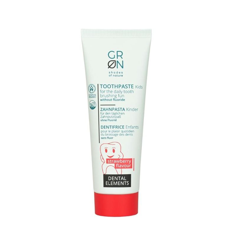 Pasta de dinti Bio Organica Dental Elements pentru copii cu aroma de capsuni si apa termala, fara fluor (50ml), GRN Shades of Nature