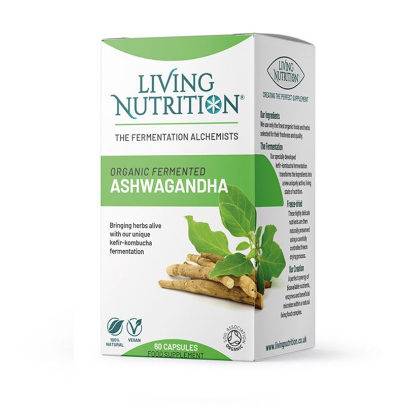 Organic Fermented Ashwagandha 600 mg Full Spectrum (60 capsule), Living Nutrition