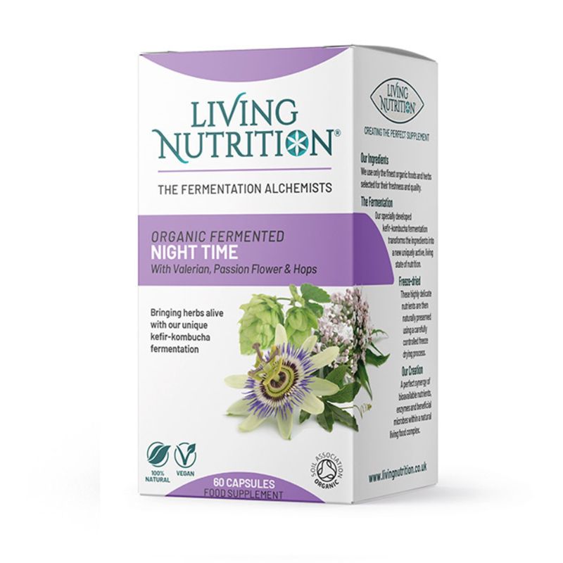 Organic Fermented Night Time cu valeriana, passion flower si hamei 500 mg (60 capsule), Living Nutrition