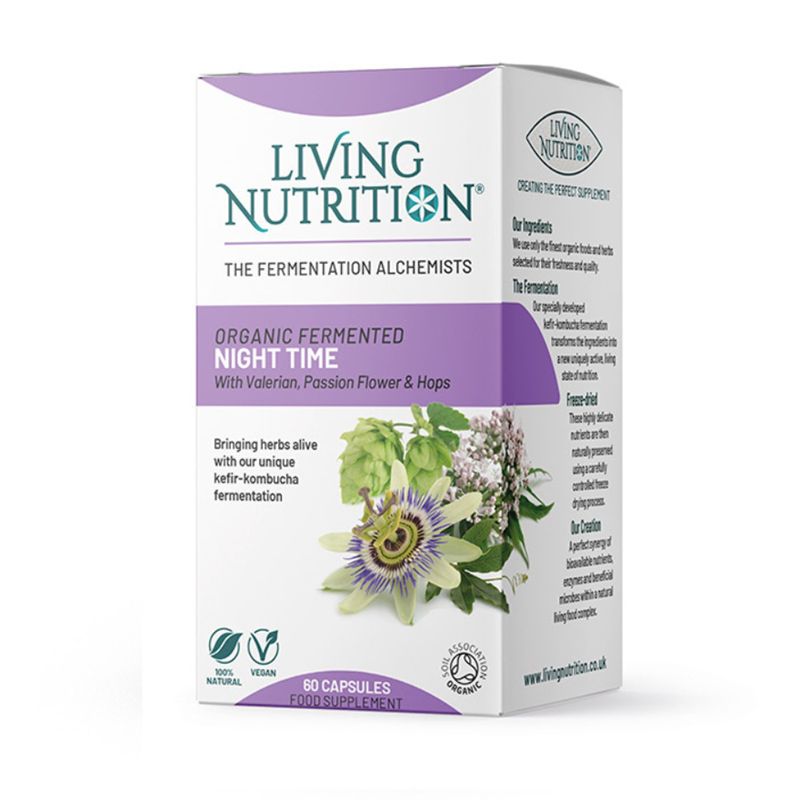 Organic Fermented Night Time cu valeriana, passion flower si hamei 500 mg (60 capsule), Living Nutrition 2