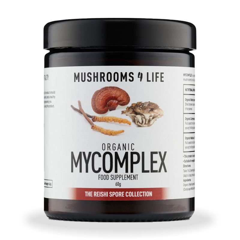 Organic Mycomplex Mushroom Powder cu Reishi, Cordyceps, Maitake 1000 mg Full Spectrum (60 grame), Mushrooms4Life