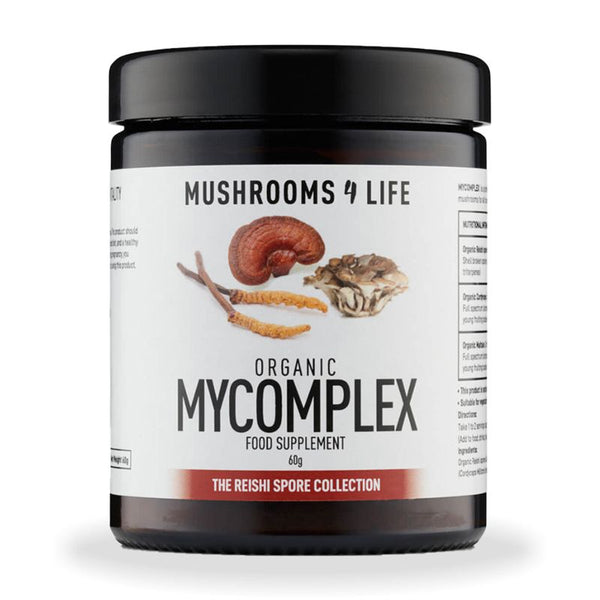  Organic Mycomplex Mushroom Powder cu Reishi, Cordyceps, Maitake 1000 mg Full Spectrum (60 grame), Mushrooms4Life