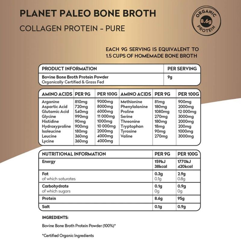 Organic Bone Broth proteina de colagen organic din supa de oase 225 grame (25 portii), Planet Paleo