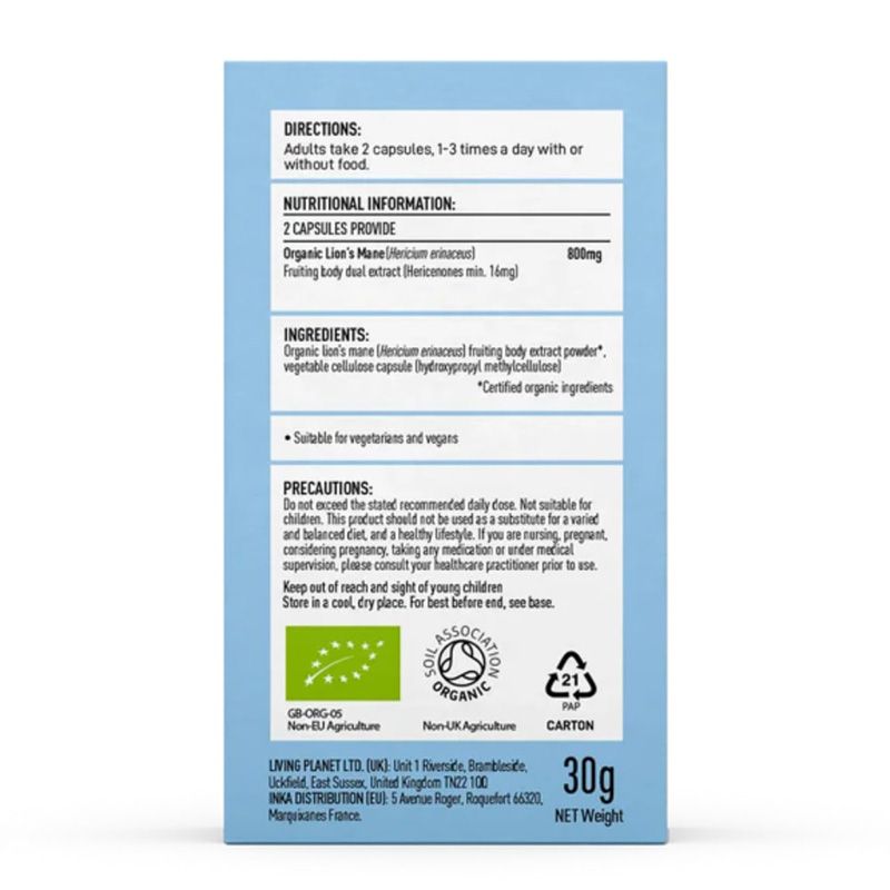 Organic Lions Mane 800 mg Pure Grade Extract (60 capsule), MushroomsForLife