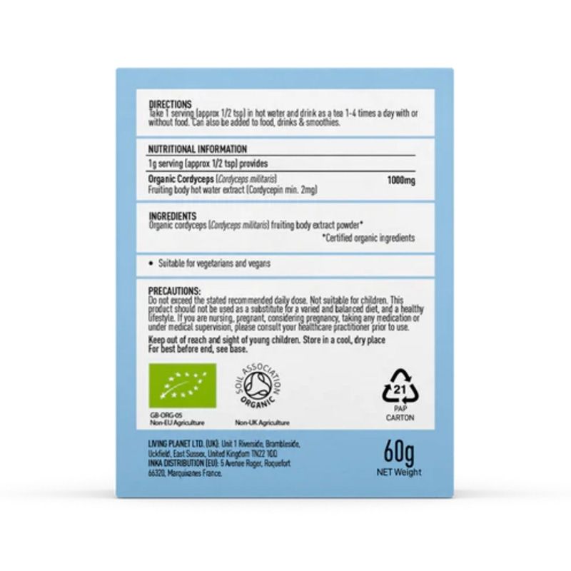 Organic Cordyceps 1000 mg Pure Grade Extract Powder (60 grame), MushroomsForLife