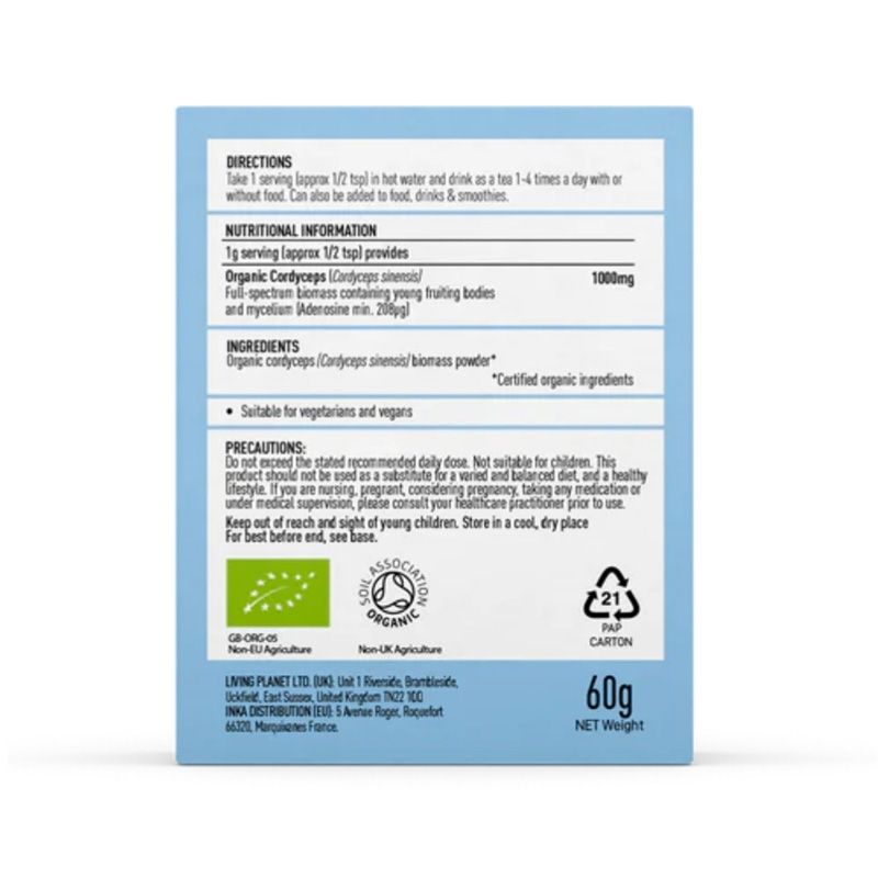Organic Cordyceps Perform 1000 mg Full Spectrum Powder (60 grame), MushroomsForLife