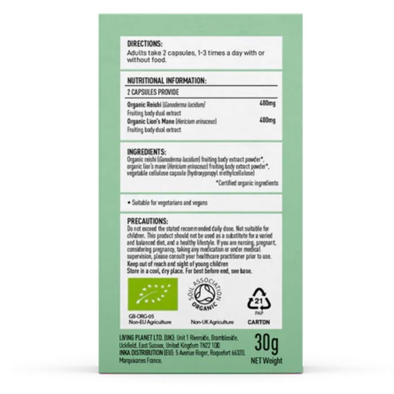 Organic Myco Zen Reishi si Lions Mane 800 mg Pure Grade Extracts (60 capsule), MushroomsForLife