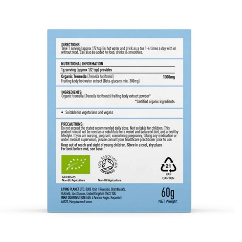 Organic Tremella 1000 mg Pure Grade Extract Powder (60 grame), MushroomsForLife