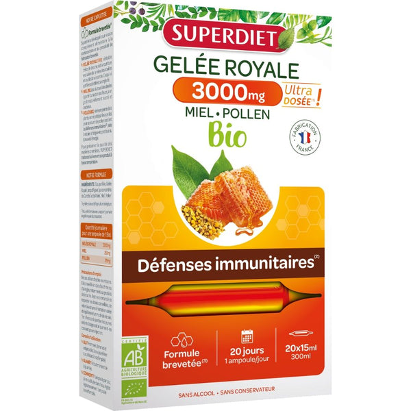  LAPTISOR DE MATCA - GELEE ROYALE 3000 mg BIO - 20 fiole din sticla x 15ml, SUPERDIET