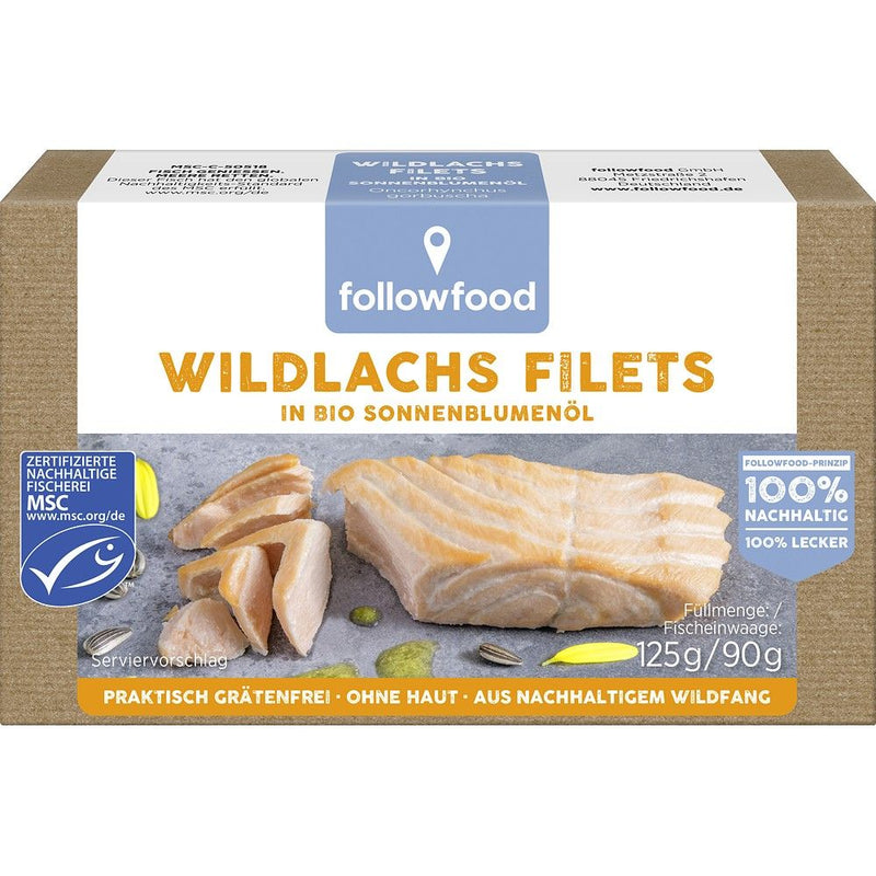 File se somon salbatic in ulei de floarea-soarelui, bio, 125g, Followfish 1