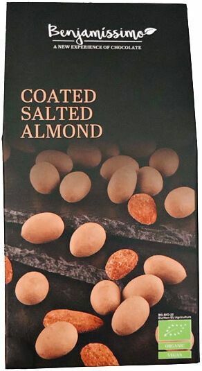 Migdale sarate invelite in ciocolata cu caramel sarat, bio, 60g, Benjamissimo