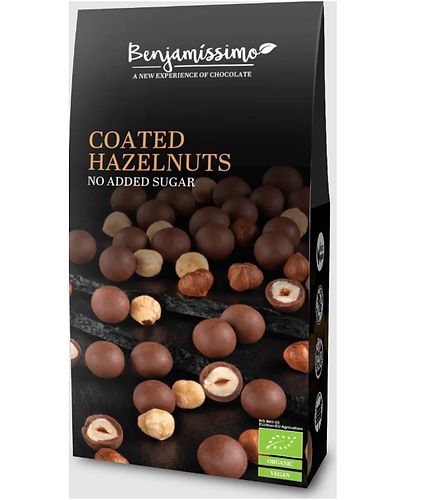 Alune de padure invelite in ciocolata cu praline, bio, 60g, Benjamissimo