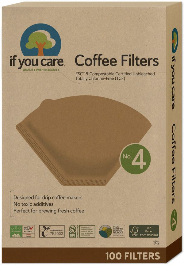  Filtre de cafea marimea 4, nealbite, fara clor, compostabile, 100buc, If You Care
