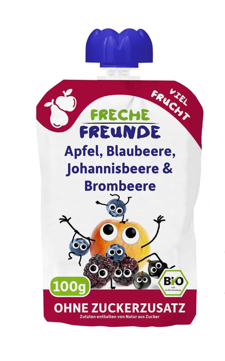 Piure de mere, afine, coacaze si mure bio 100g Erdbar