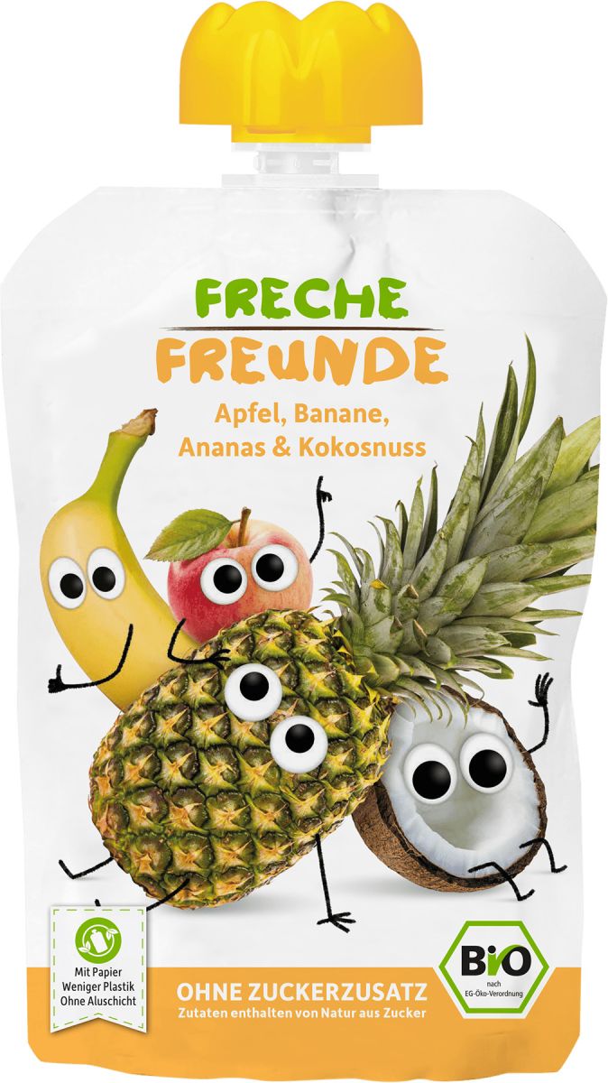 PIURE DE MERE, BANANE, ANANAS SI COCOS BIO 100G Erdbar