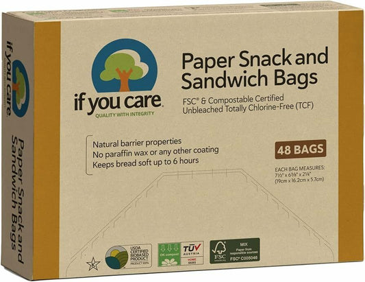Pungi de hartie nealbita pentru sandwich si snacks, fara clor, compostabile, 48 buc, If You Care