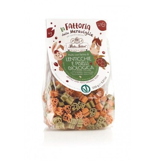 Paste cu faina de linte rosie si mazare verde fara gluten pentru copii, eco 250g Pasta Natura