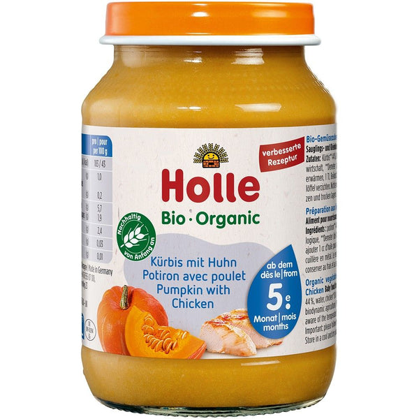  Piure de dovleac si carne de pui, pentru copii, fara gluten, +5 luni bio, 190g, HOLLE