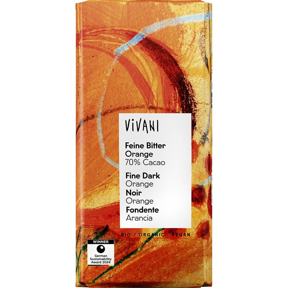 Ciocolata amaruie cu cacao 70% si ulei de portocale, vegana bio, 80g, VIVANI